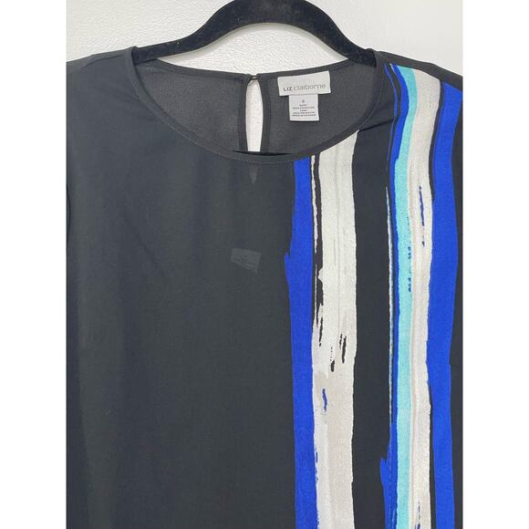 New Liz Claiborne Graphic Long Sleeve Blouse Top Back Art to Wear Office‎ Dark S - Picture 2 of 9